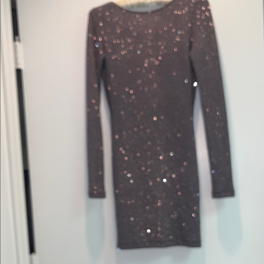 Sparkly Stretchy Waist Low Back Long Sleeve Bodycon  Dress Size XS